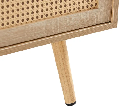 Vista 7 de IANIYA Mesa de centro moderna con almacenamiento, mesa rectangular de 41.3 pulgadas con centro de madera con puerta corrediza tejida de ratán PE
