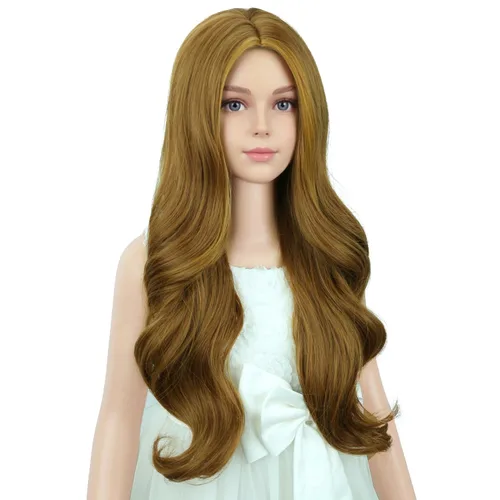 Vista 3 de PATTNIUM Peluca larga y ondulada rubia oscura para niños y niñas, peluca Rubio ceniza