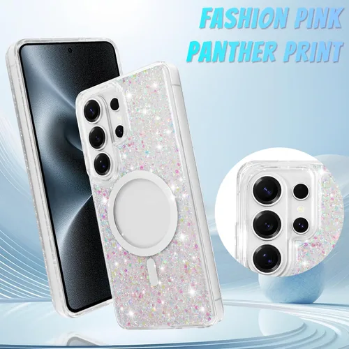 Vista 711 de Bonoma - Funda compatible con Samsung Galaxy S21 Plus, diseño de corazón con purpurina, color rosa Support for MagSafe, Plating Magnetic Case TPU
