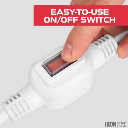 Vista 3 de Iron Forge Cable Cable de extensión blanco de 3 pies para exteriores con interruptor en línea impermeable IP65 de encendido/apagado, interruptor