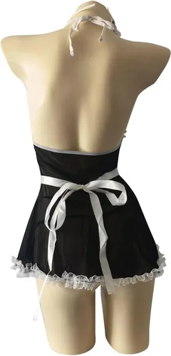 Vista 6 de Sexy French Maid Lingerie for Naughty Sex Play Lace Trim See-Through Mesh Babydoll Chemise Maid Nurse Cosplay Apron Outfits