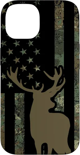 Vista 4 de Funda de camuflaje para iPhone 13 con diseño de alce y caza de bandera americana