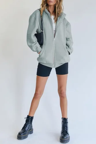 Vista 4 de Trendy Queen - Sudaderas con capucha Y2K con cremallera para mujer, de manga larga, para otoño, de gran tamaño, casual, con bolsillo