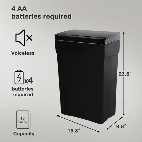 Vista 6 de Bote de basura automático de 13 galones con tapa de detección de movimiento, cubo de basura rectangular de alta capacidad sin contacto con tapa