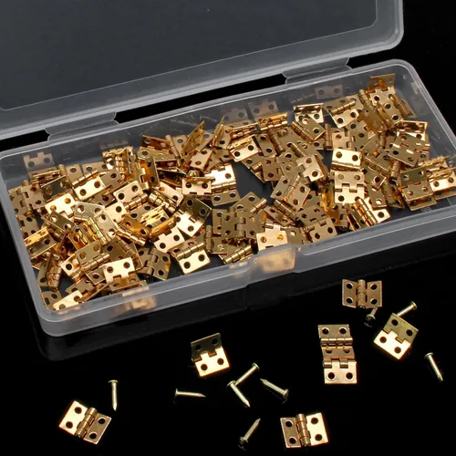 Vista 4 de 100 piezas de mini bisagras, bisagras de latón retro a tope de 10 x 8 mm, mini hardware con rotación de 180 grados con tornillos para manualidades