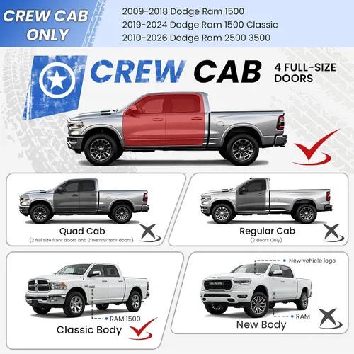 Vista 4 de PZ - Estribos de 6 pulgadas compatibles con Dodge Ram 1500 Crew Cab 2009 - 2018 (incluye 2019 - 2024 1500 Classic), Ram 2500 3500 2010 - 2024 Negro