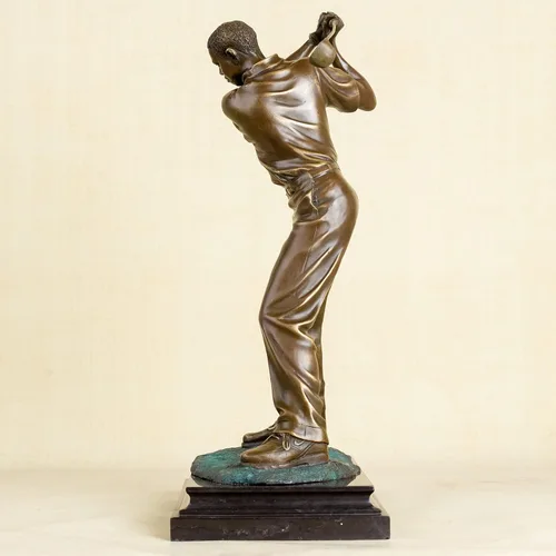 Vista 3 de Estatua de golfista de bronce, decoración para el hogar, 100% bronce, escultura de escultura, escultura masculina, regalo de arte