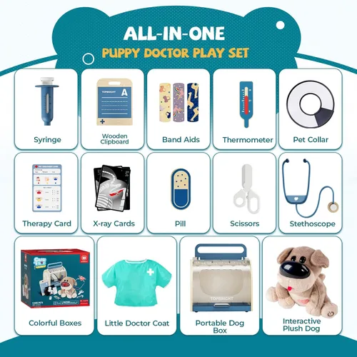 Vista 6 de Set interactivo de veterinario para perros, juego de veterinario para niños, regalo de cumpleaños para niños y niñas, kit de juguetes de simulación