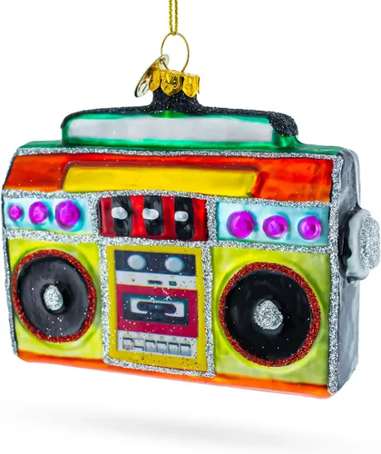 Vista 2 de Vintage Cassette Player Boombox Glass Christmas Ornament
