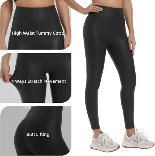 Vista 5 de HARTPOR Leggings de piel sintética para mujer de 2528 pulgadas, pantalones de cuero con control de abdomen y cintura alta, leggings de cuero