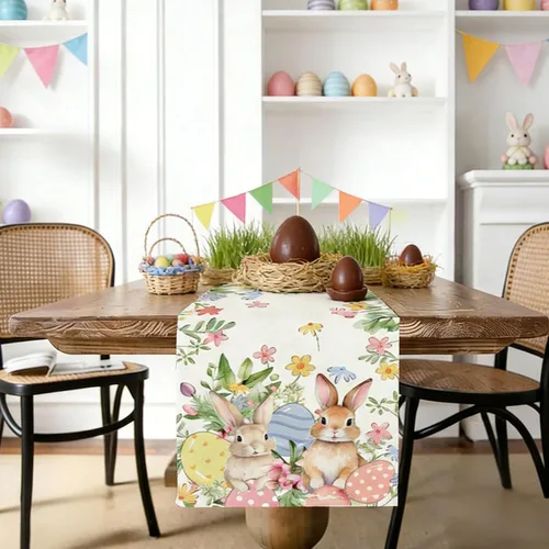 Vista 3 de Baccessor Camino de mesa largo de Pascua de 13 x 72 pulgadas, huevos de conejo, colorido camino floral para mesa, conejos de primavera, Pascua