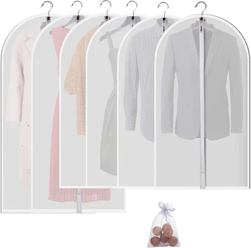 Vista 18 de Fundas de plástico para colgar la ropa (juego de 12) protectores de ropa de armario, funda transparente transpirable con refuerzo de 2 pulgadas