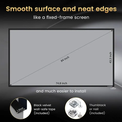 Vista 5 de Pantalla de proyector ALR para montaje en pared estándar, alto contraste, 70% ALR, alto brillo, 2.7X, ganancia, 84 pulgadas, pantalla gris 16:9, por