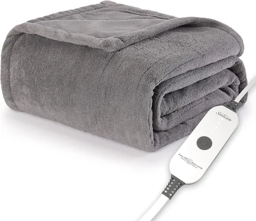 Vista 16 de Manta eléctrica térmica Sunbeam Royal Luxe de microfelpa, 4 ajustes de calor, apagado automático de 4 horas, calentamiento rápido, cálida y Cabernet