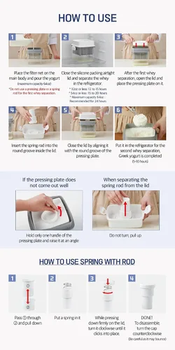 Vista 6 de Roichen Minew fabricante de yogur griego, hecho en casa, colador de suero, fabricante de yogur grueso, colador fácil, filtro inoxidable, no eléctrico