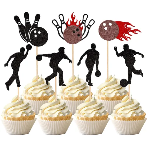 Vista 10 de 24 piezas de adornos para cupcakes con purpurina para jugadores de bolos para jugadores de bolos, selecciones de cupcakes, deportes