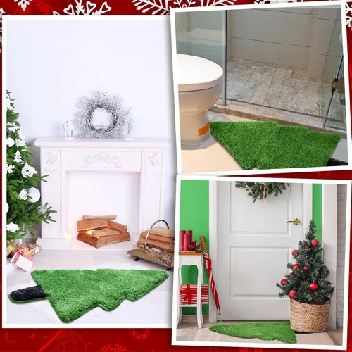 Vista 3 de Tinideya Alfombra de baño de árbol de Navidad para niños, 28 x 20 pulgadas, tapete de baño para bañera, árbol de Navidad, tapete de baño verde