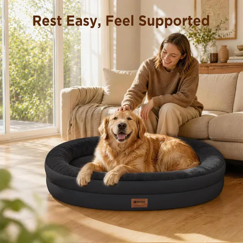 Vista 2 de Cama ortopédica lavable grande para perros: Cama de espuma viscoelástica impermeable para mascotas con refuerzos - Funda ortopédica extraíble