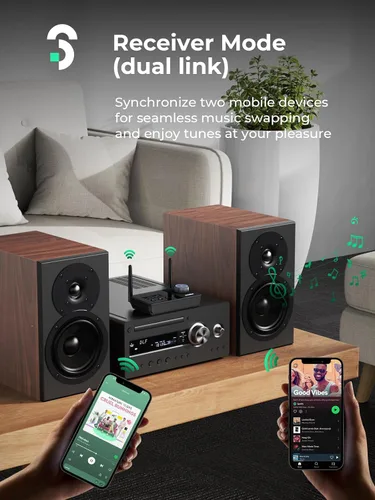 Vista 3 de SOOMFON - Receptor transmisor Bluetooth 5.3 con antena dual para auriculares TV 2 Adaptador óptico 3 en 1 de 0.138 in AUX RCA Bluetooth 5.3