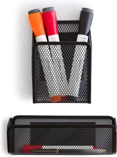 Vista 5 de U Brands Kit de organización de casilleros de malla negra, incluye taza magnética, estante plegable y contenedor, 3 piezas