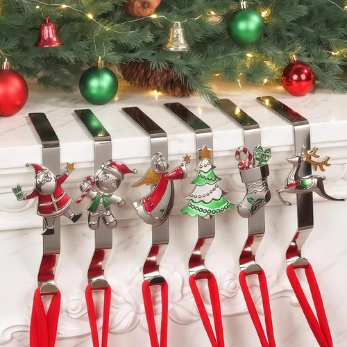 Vista 11 de Juego de 4 soportes de calcetines de Navidad para manto, ganchos reutilizables para calcetines de Navidad, colgador de Navidad sin daños para Bronce