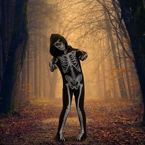 Vista 6 de CUPOHUS' Unisex Skeleton Jumpsuit - Scary Black and White Halloween Jumpsuit Costume