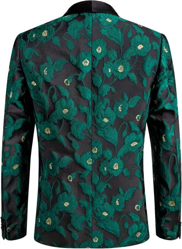 Vista 2 de Hi-Tie Chaqueta de traje para hombre, chaqueta de un botón, chal, solapa, ajuste delgado, manga larga, fiesta, cena, floral, elegante chaqueta
