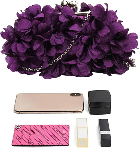 Vista 7 de Buddy - Bolso de mano de satén suave para mujer, con forma de rosa, para boda, fiesta