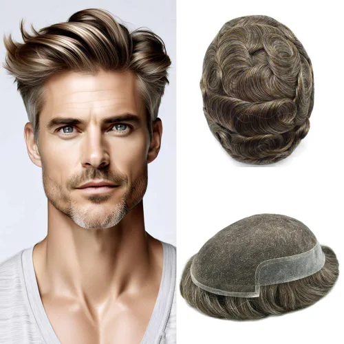 Vista 30 de FACE MIRACLE - Tupé de encaje frontal francés para hombres, postizos, sistemas de reemplazo de cabello humano con PU para hombre, prótesis
