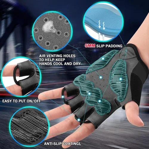 Vista 3 de Tanluhu Guantes de ciclismo SBR de 0.197in de grosor, guantes de ciclismo de medio dedo, guantes de bicicleta de montaña, guantes de bicicleta