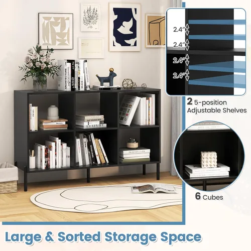 Vista 6 de LOKO Estantería de 6 cubos, moderna estantería abierta de 3 niveles (negro)