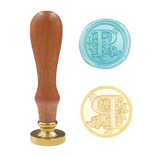 Vista 14 de Sello clásico de cera para sellar varios alfabetos, cabeza de latón, mango de madera, sellos para tarjetas, sobres, regalo (sello, letra A)