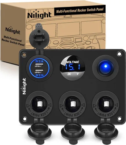 Vista 12 de Nilight Panel de enchufe de cargador de encendido y apagado 4 en 1, cargador USB dual, toma de corriente, voltímetro LED, encendedor de cigarrillos