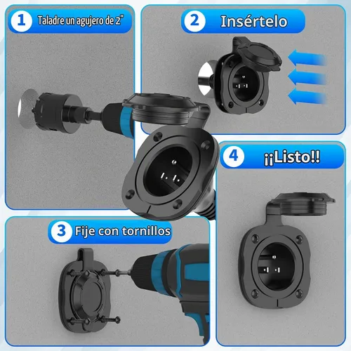 Vista 6 de BEBOBLY Enchufe de puerto de CA de 15 amperios, enchufe de entrada de alimentación de 125 V con cubierta impermeable y cable de extensión dual