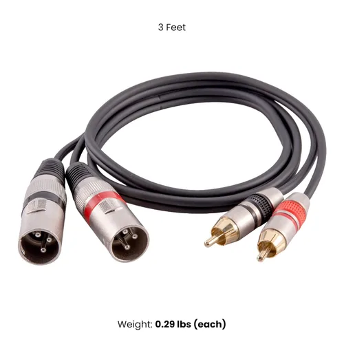 Vista 2 de Seismic Audio Altavoces 3 pies XLR Dual Cable de remiendo masculino, 2 XLR a 2 cables de audio RCA
