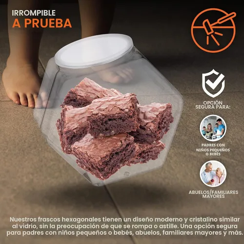 Vista 5 de Tarros hexagonales para galletas de 129 onzas con tapas (paquete de 2) tarros de plástico de boca ancha con tapa, tarros reutilizables