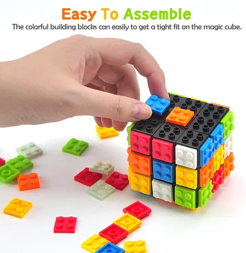 Vista 2 de Speed Cube - Cubo de ladrillo integrado de 3 x 3 x 3 pulgadas con bloques de construcción, rompecabezas de cubo mágico, juguetes creativos