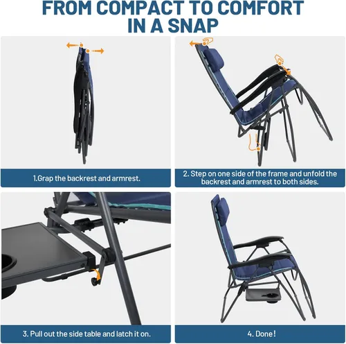 Vista 10 de TIMBER RIDGE Silla reclinable de gravedad cero extra grande, de 33 pulgadas de ancho XXL, con mesa auxiliar, silla de salón acolchada completa