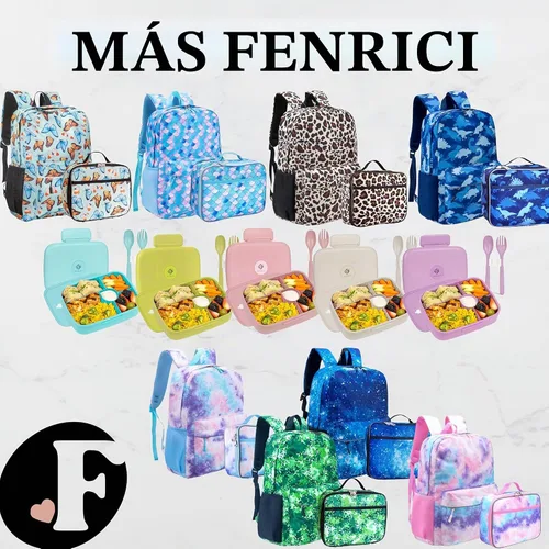 Vista 8 de Lonchera infantil de Fenrici, para niñas, adolescentes, mujeres, bolsa de almuerzo aislada, compartimentos de lados suaves, espaciosos, sin BPA Negro