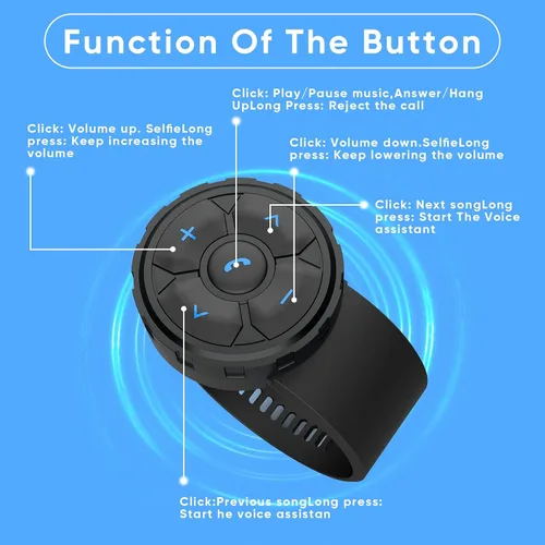 Vista 5 de Mando a distancia para auriculares con casco Bluetooth, controla música, asistentes de voz, llamadas y más, batería de larga duración, impermeable