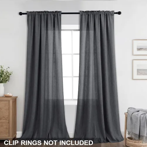 Vista 154 de KOUFALL Juego de 2 cortinas de puerta francesa, cortinas de lino para puerta/ventana, cortina transparente boho para cristal lateral delantero