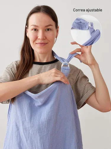 Vista 5 de TILLYOU Funda de lactancia de muselina para lactancia materna, 100% algodón transpirable con cuello de arco para mujer, azul