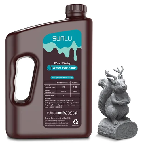 Vista 14 de SUNLU - Resina lavable al agua de 1000 g, resina de impresora 3D de curado rápido para impresoras 3D de resina LCD DLP SLA, resina de fotopolímero