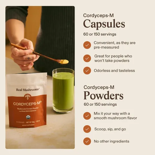 Vista 4 de Real Mushrooms Polvo de Hongos Cordyceps - Polvo de Cordyceps Orgánico Apoyo para Energía y Bienestar de Hongos - Rico en Beta Glucanos - Suplemento