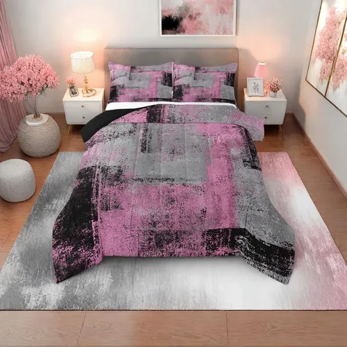Vista 33 de Erosebridal - Juego de ropa de cama con edredón a cuadros de retazos tamaño individual, aguada geométrica en cuadrícula, conjunto retro grunge