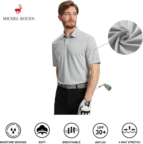Vista 5 de Mens Golf Shirts Dry Fit Jacquard Performance Moisture Wicking Short Sleeve Collared Polo Shirts