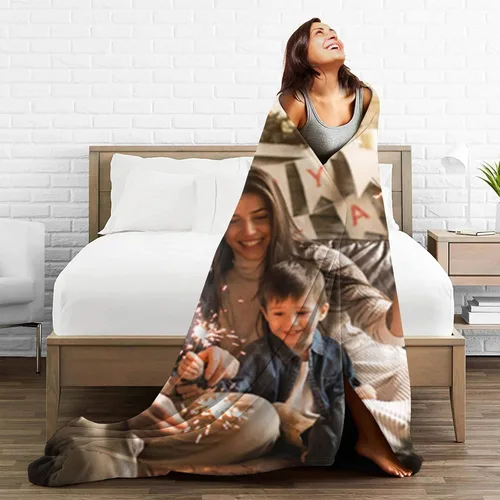 Vista 5 de Manta personalizada con foto y texto, manta personalizada con imagen, manta de franela para regalos personalizados para niños, adultos, amigos