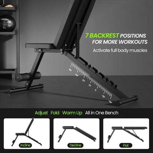 Vista 3 de Banco de pesas ajustable para gimnasio en casa, banco de entrenamiento plegable para ejercicio de cuerpo completo con mancuernas, banco