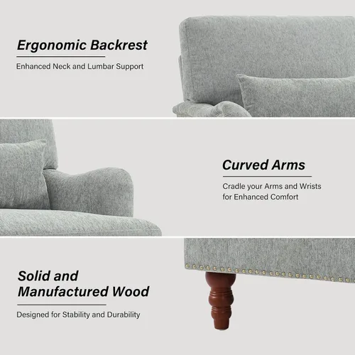 Vista 3 de Mid-Century - Silla decorativa moderna con almohada lumbar, color gris Chenille Gris Claro