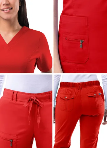 Vista 5 de Adar Pro Breakthrough Plus - Conjunto de uniforme médico para mujer, parte superior con cuello en V mejorado y pantalones con múltiples bolsillos